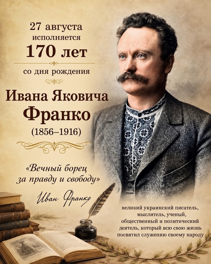 170 лет со дня рождения Ивана Франко Иван Франко — 170 лет со дня рождения выдающегося украинского писателя