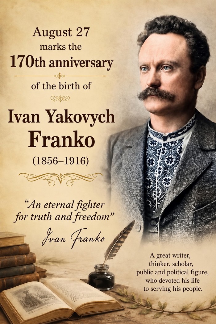 Ivan Franko Ukrainian writer Ivan Franko (1856–1916), one of the leading figures of Ukrainian literature and culture. The 170th anniversary of his birth is an opportunity to rediscover his literary, scholarly, and cultural legacy.